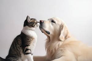 Bad Breath In Dogs. Dog And Cat Sitting Face To Face