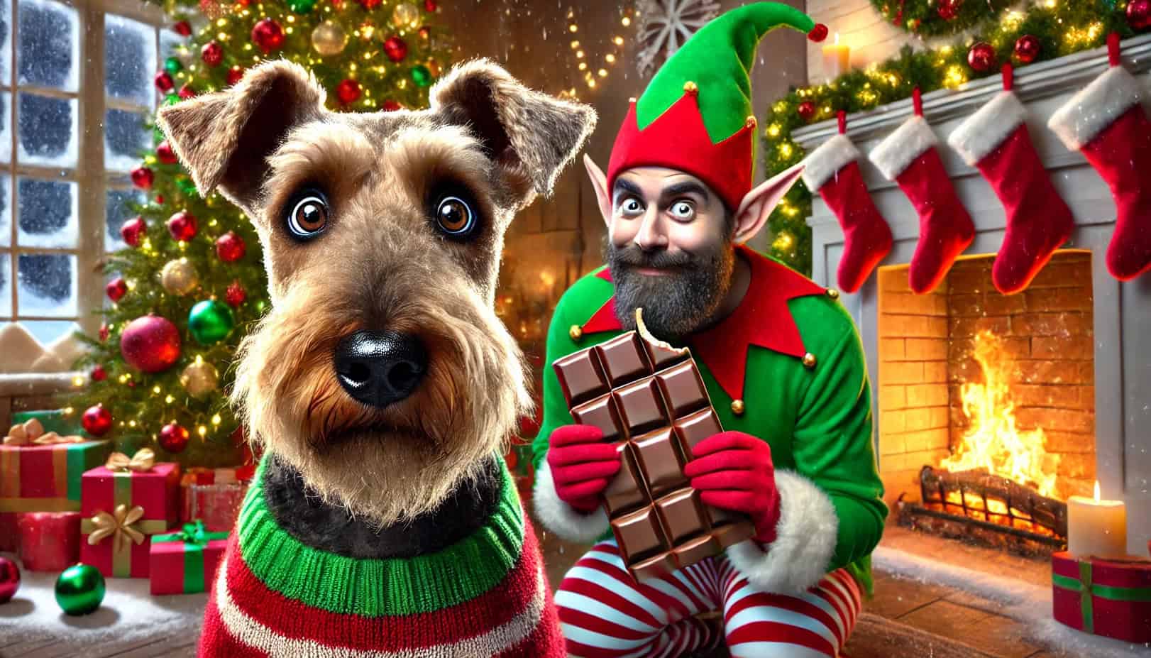 Christmas-Themed-Image-Designed-To-Highlight-The-Dangers-Of-Chocolate-For-Dogs-Featuring-A-Surprised-Wire-Haired-Dog Dog-Chocolate-Toxicity-Calculator-Christmas-Themed-Image-Designed-To-Highlight-The-Dangers-Of-Chocolate-For-Dogs-Featuring-A-Surprised-Wire-Haired-Dog
