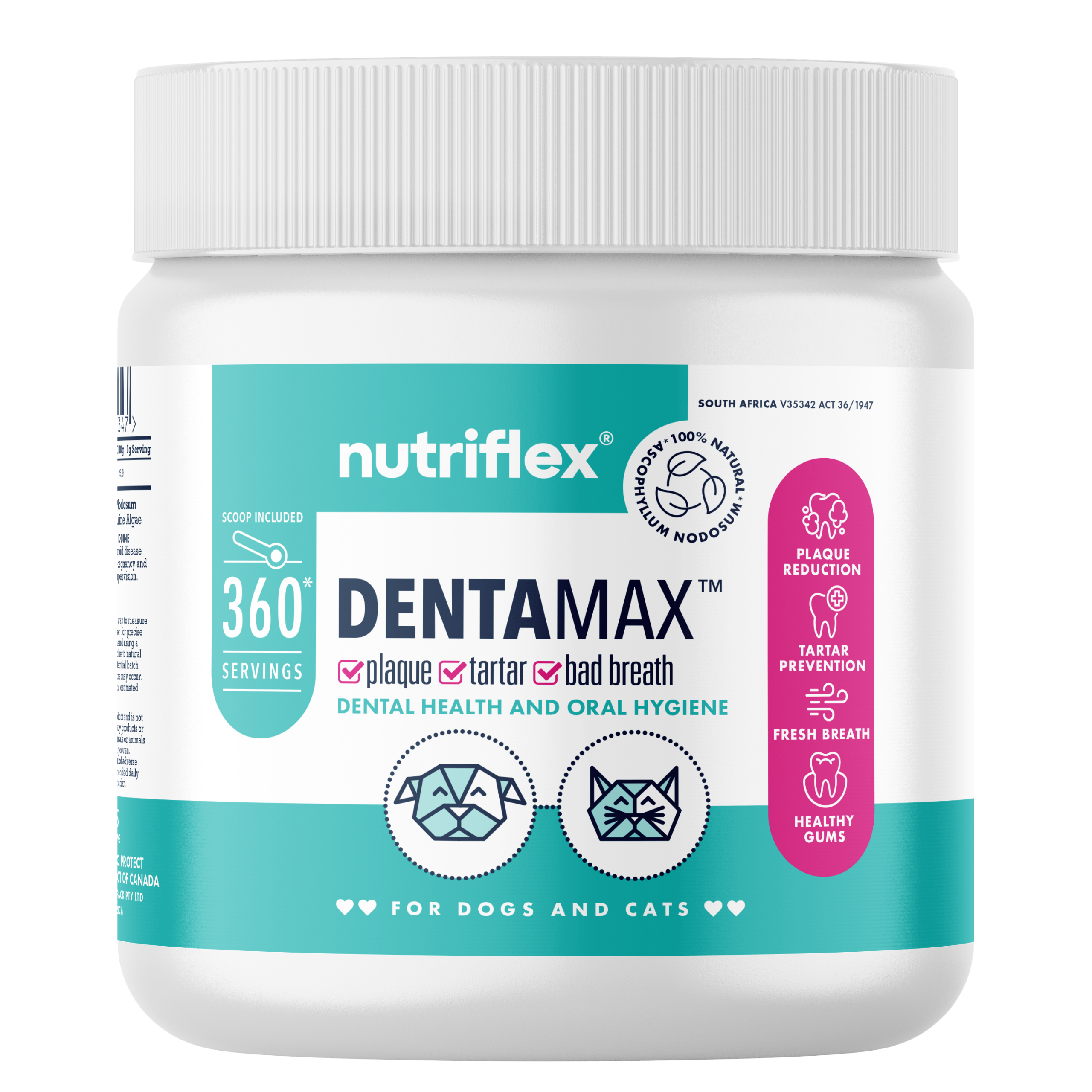 Nutriflex-Dentamax-Dental-Powder-Plaque-Tartar-Bad-Breath-Supplement-Dogs-Cats-360G
