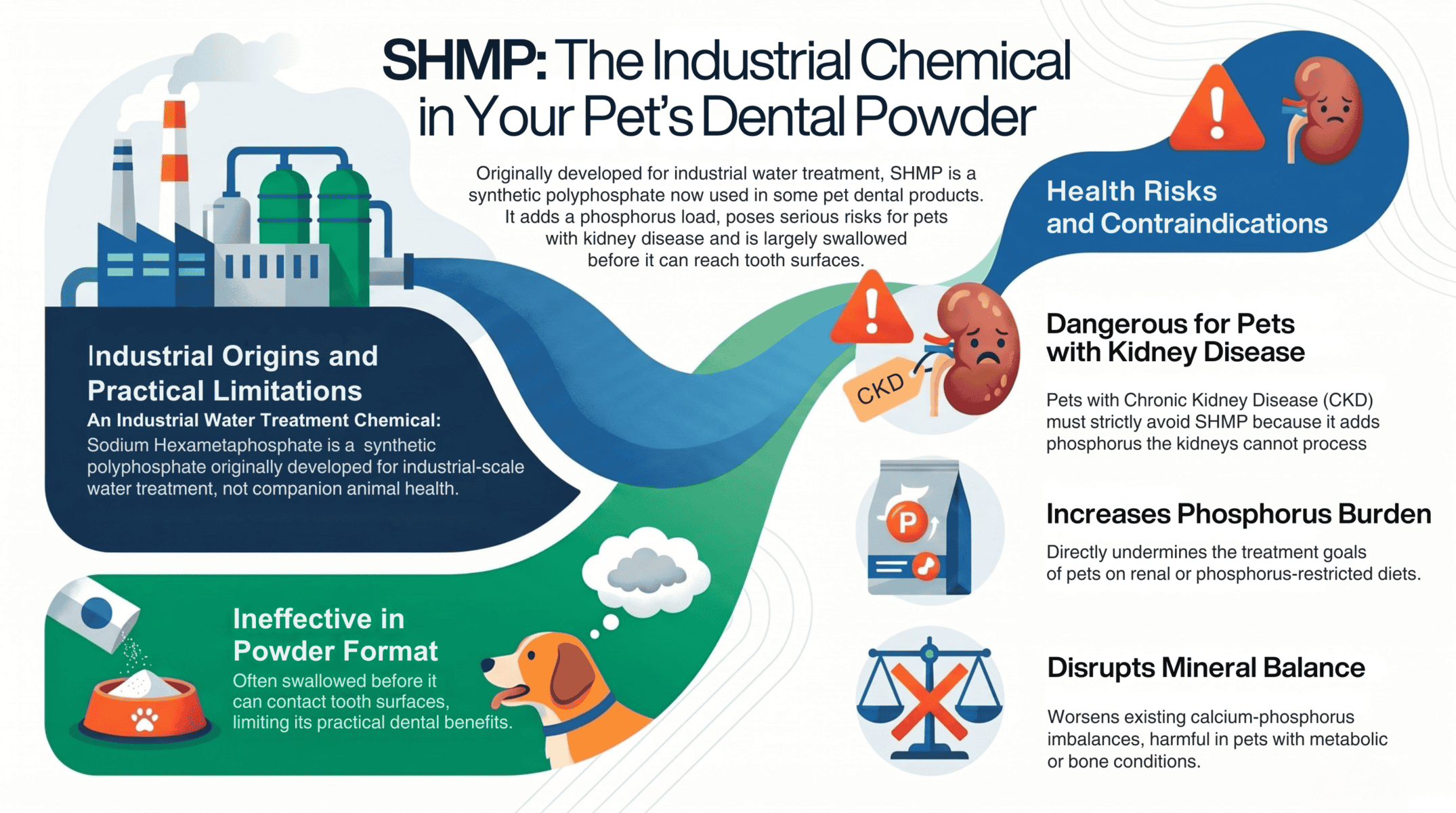  Shmp (Sodium Hexametaphosphate) In Pet Dental Powder — Industrial Origins, Ineffective In Powder Format, Not Recommended For Pets With Kidney Disease And Disrupts Mineral Balance